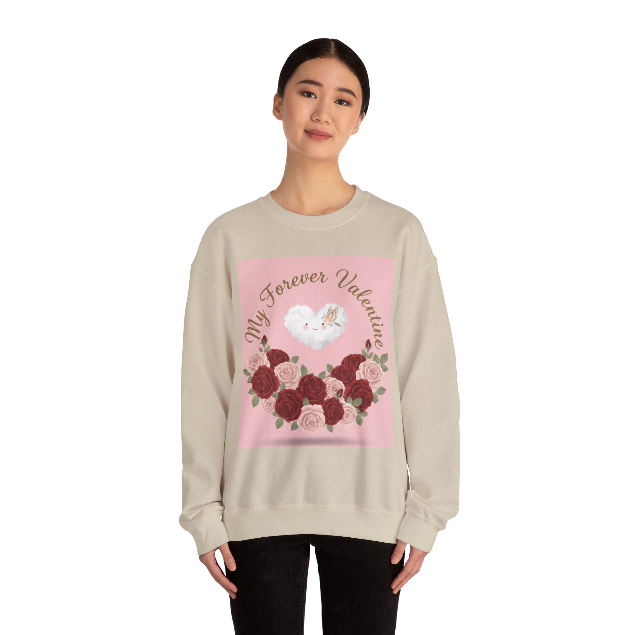 Valentine Floral Sweatshirt — "My Forever Valentine" Heart & Roses Crewneck