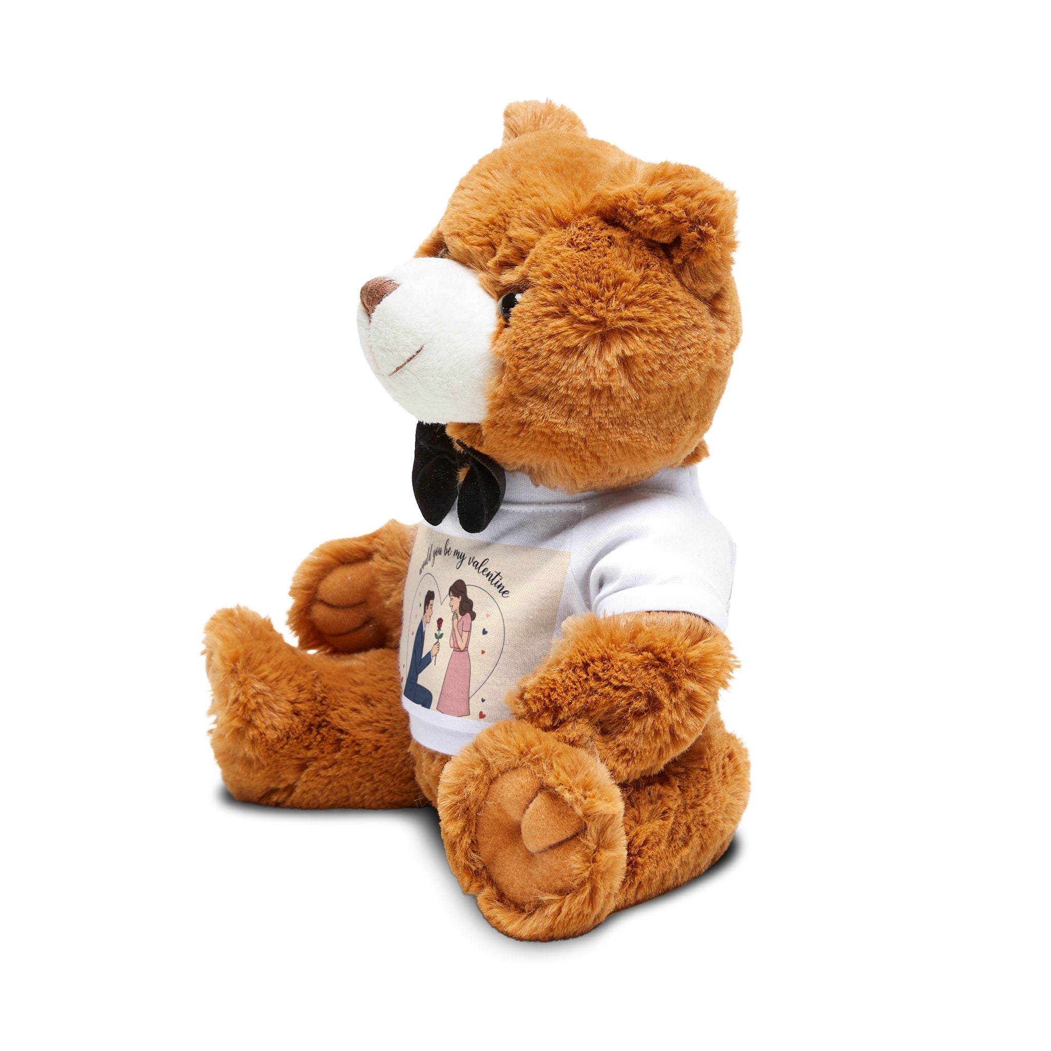 Romantic Proposal Teddy Bear — Plush Bear with 'Will You Be My Valentine?' T‑Shirt