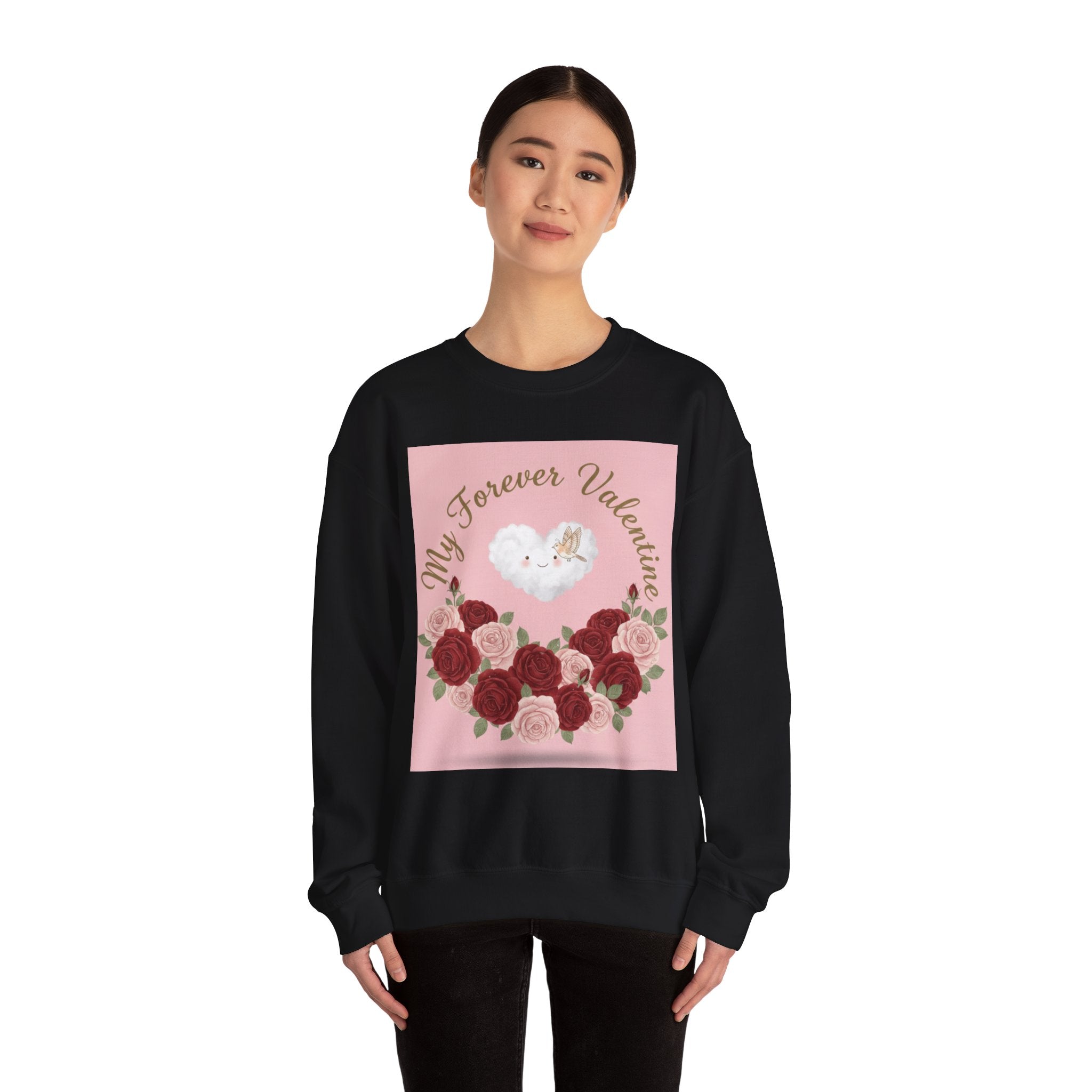 Valentine Floral Sweatshirt — "My Forever Valentine" Heart & Roses Crewneck